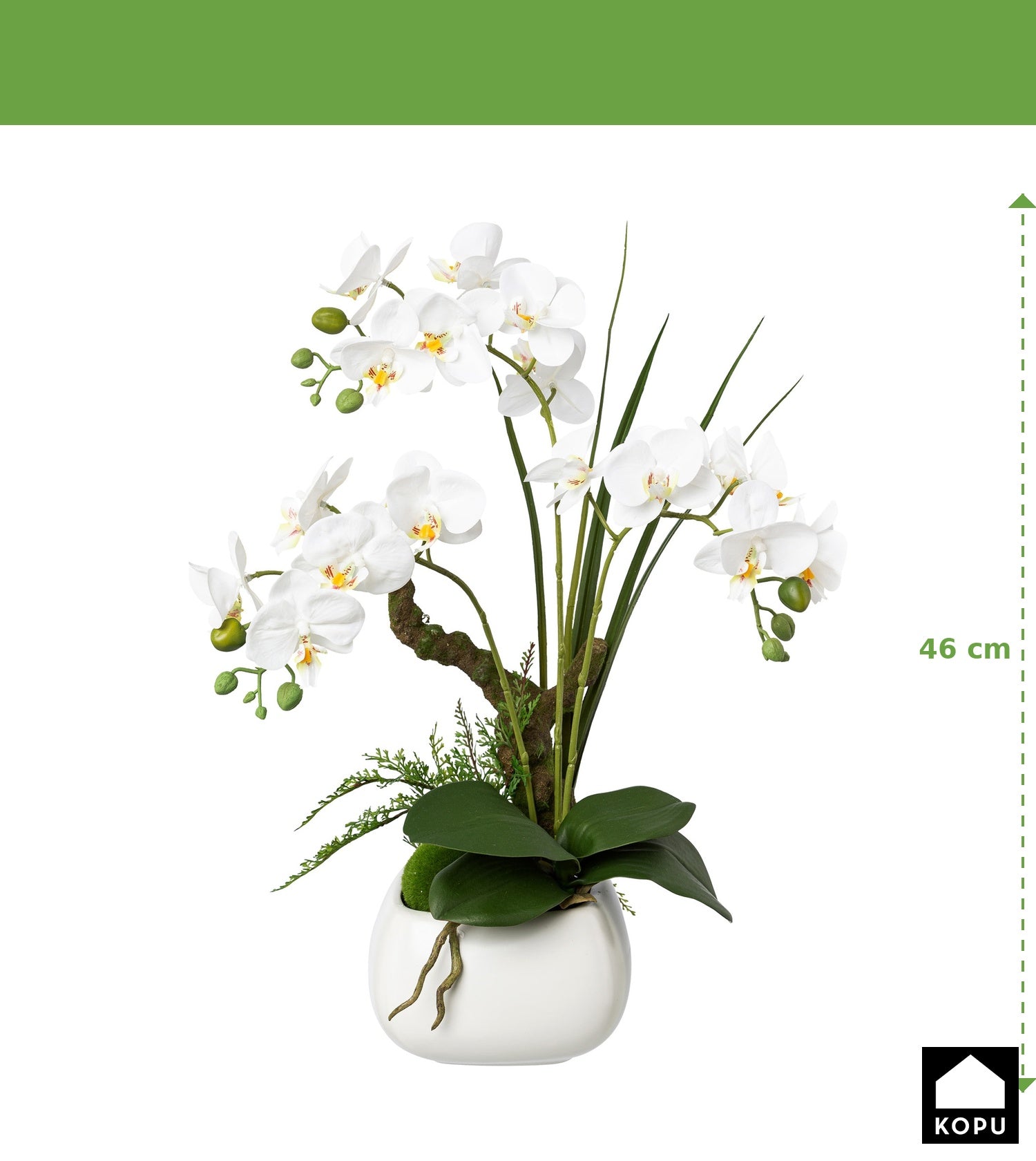 Kopu® Kunstbloem Orchidee 46 cm Wit met Bloempot - Phalaenopsis
