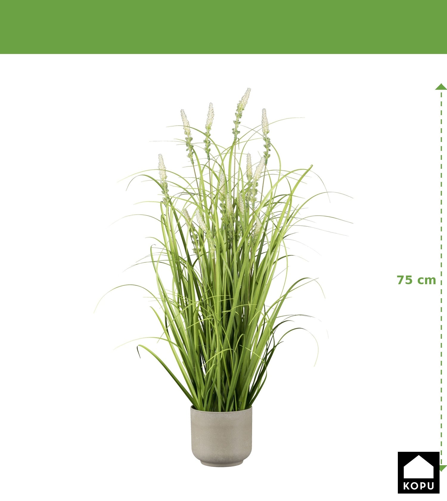 Kopu® kunstplant Gras met pluim 75 cm met Sierpot - grijs/groen