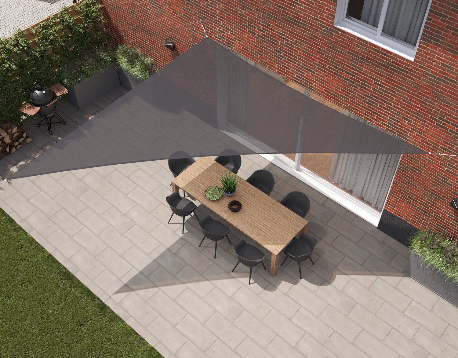 Kopu® Schaduwdoek Driehoek 5x5x7,1mtr 280 grams Waterdoorlatend Grijs