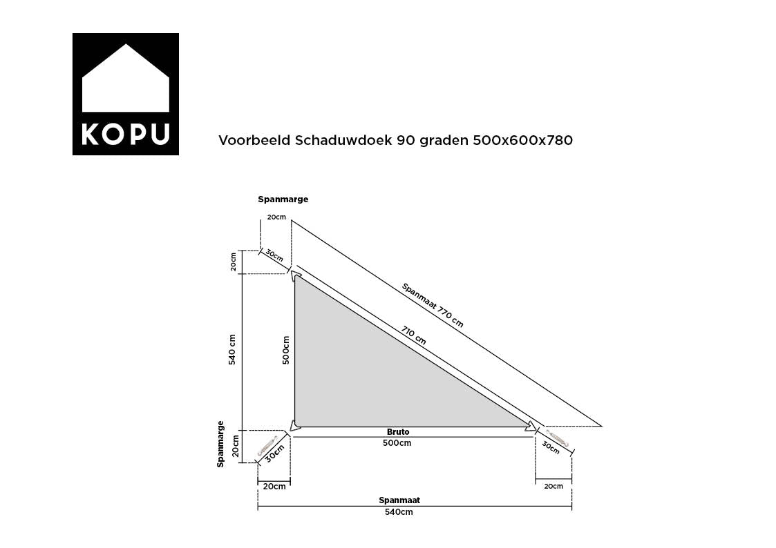 Kopu® Schaduwdoek Driehoek 5x6x7,8 mtr 230 grams Waterdicht - Zand