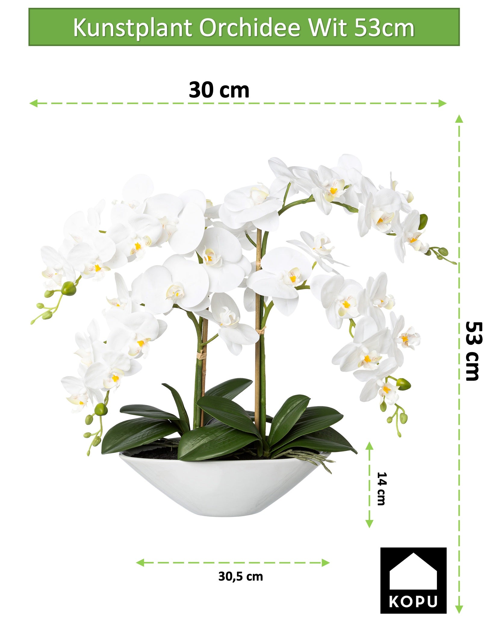 Kopu® Kunstbloem Orchidee 53 cm Wit met Schaal Ovaal - Phalenopsis