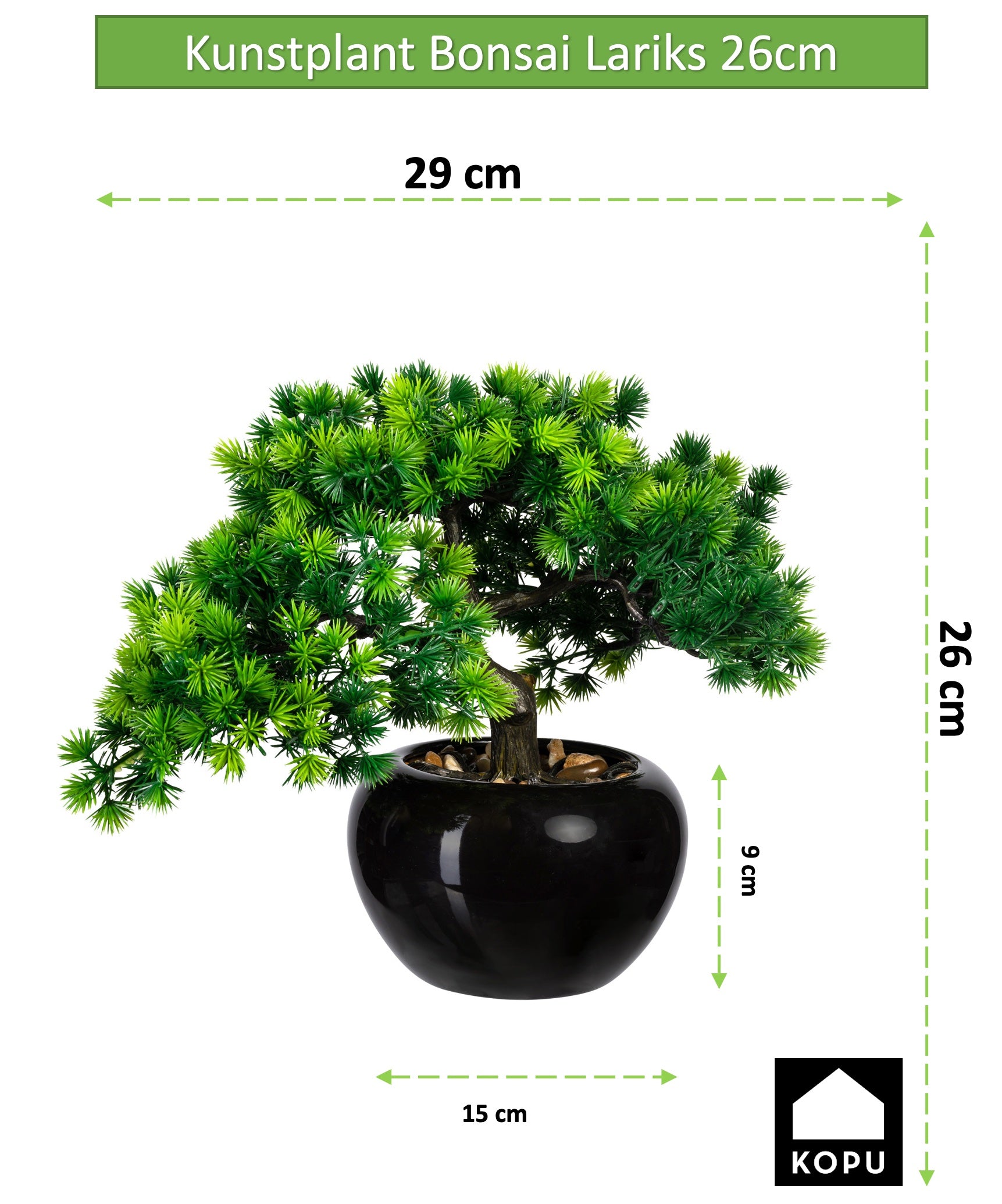 Kopu® Kunstplant Bonsai Lariks 26 cm met zwarte Pot - Bonsai boompje