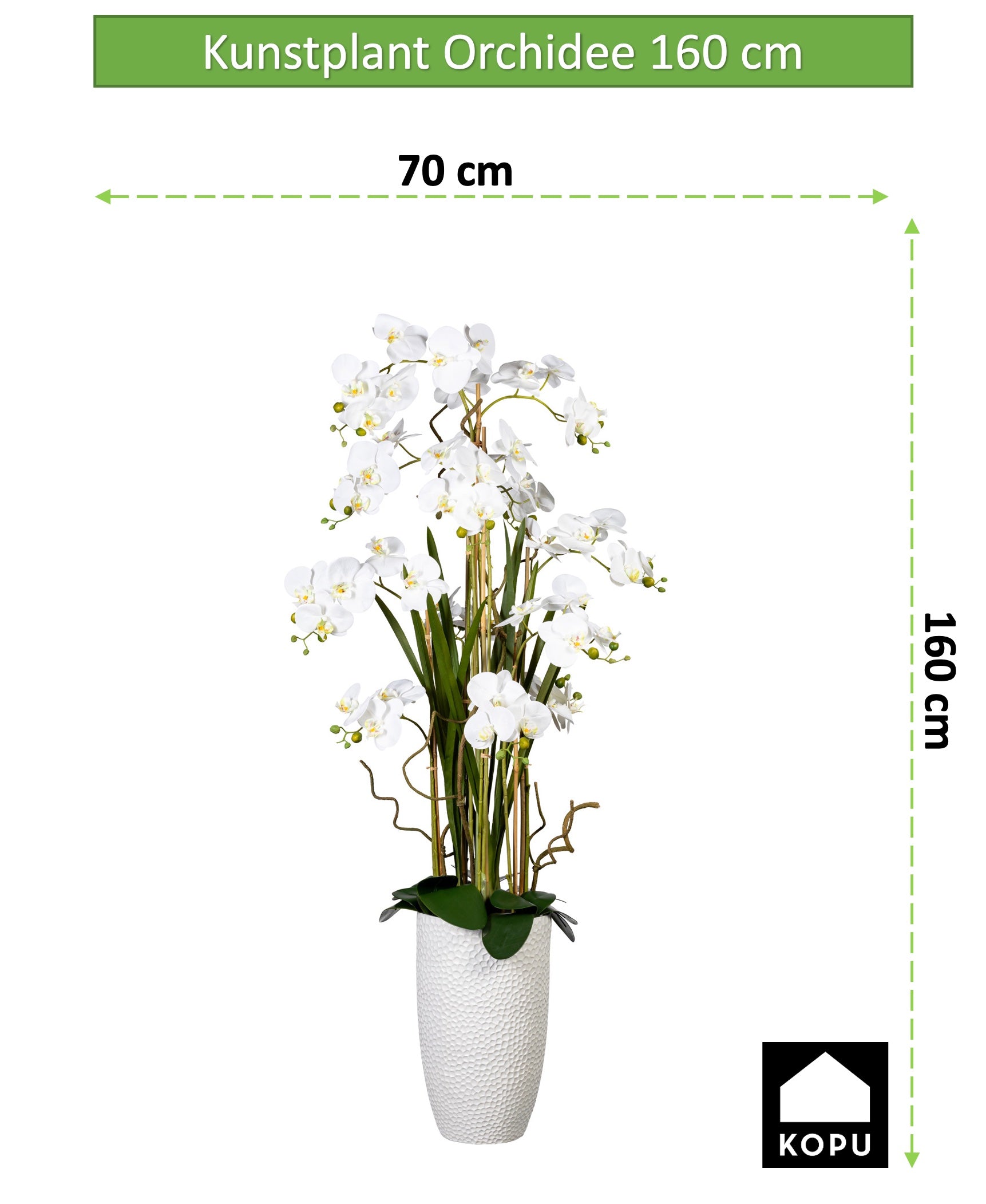 Kopu® Kunstplant Orchidee 160 cm Wit in Hoge Bloempot - Phalaenopsis