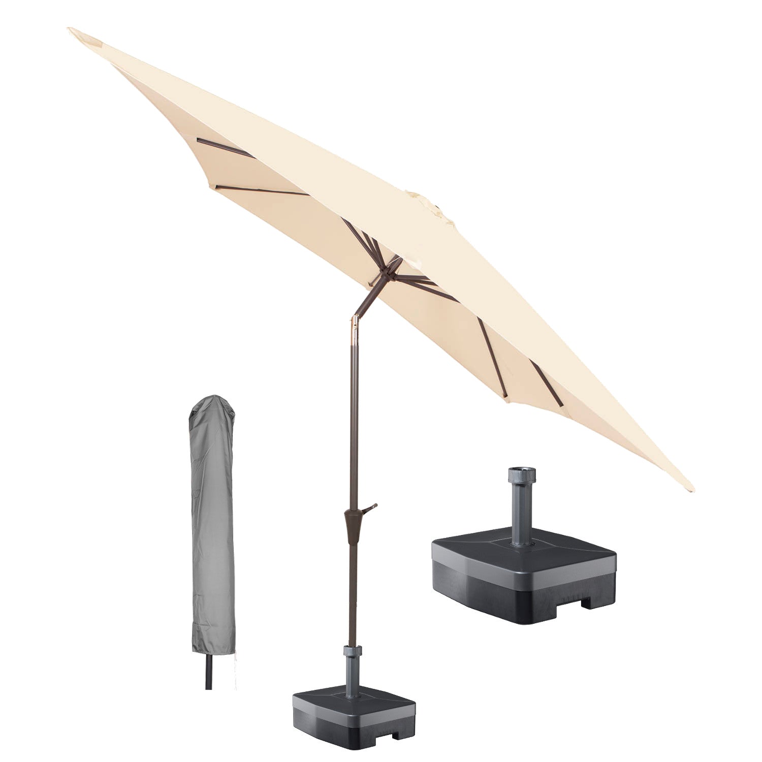 Kopu® vierkante parasol Malaga 200x200 cm met hoes en voet - Naturel