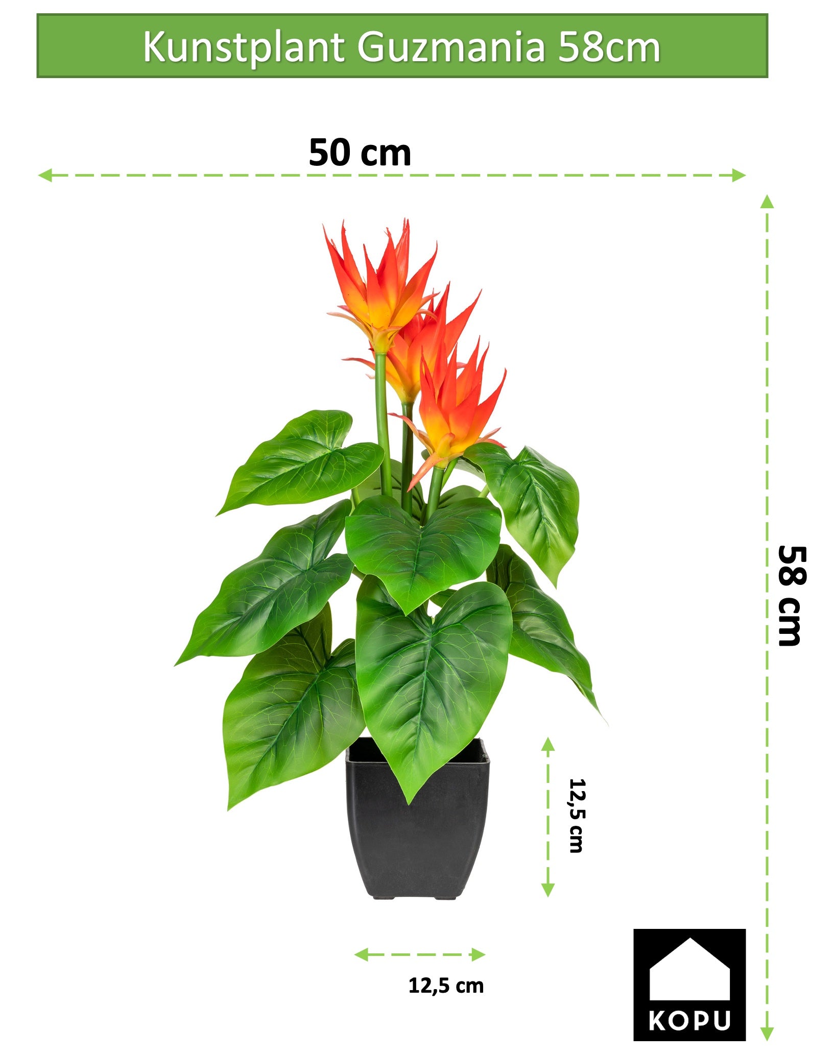 Kopu® Kunstplant Guzmania 58 cm met 3 oranje bloemen - Nepplant