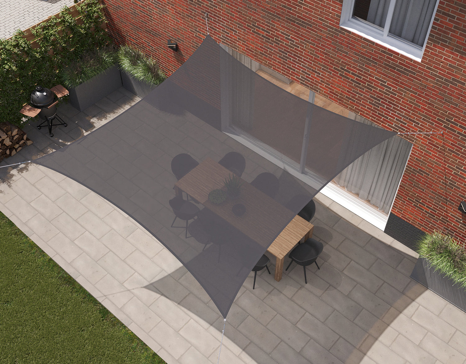 Kopu® Schaduwdoek Vierkant 5x5 m - 280 gram Waterdoorlatend - Grijs