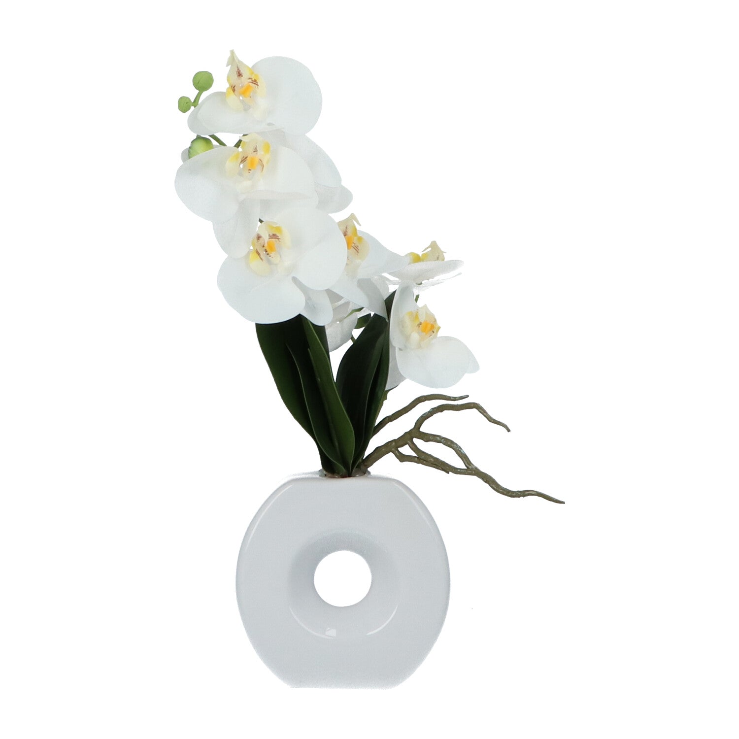 Kopu® Kunstbloem Witte Orchidee 35 cm in mooie witte Vaas - Phalenopsis