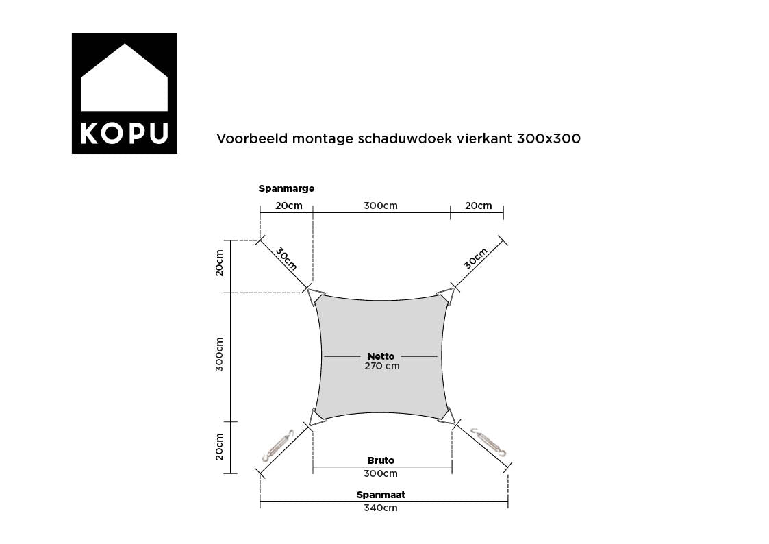 Kopu® Schaduwdoek 3x3m Vierkant Waterdicht 230 gram Zonnedoek - Creme