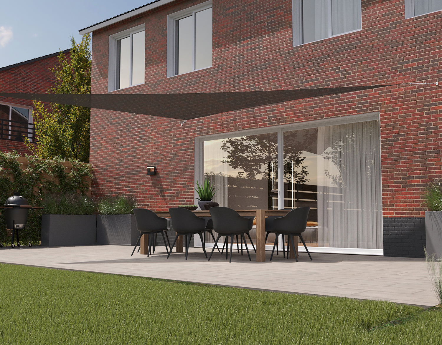 Kopu® Schaduwdoek Driehoek 5x5x7,1mtr 280 grams Waterdoorlatend Grijs
