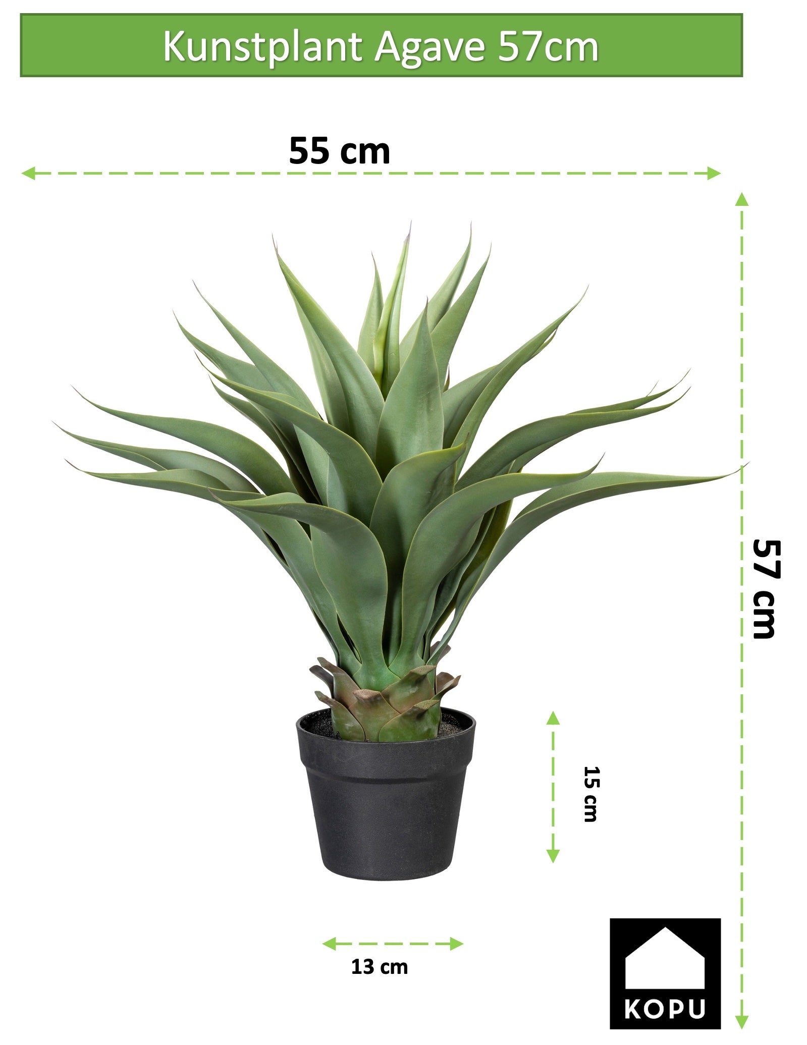 Kopu® Kunstplant Agave 57 cm in zwarte Pot - 25 bladeren - Nepplant