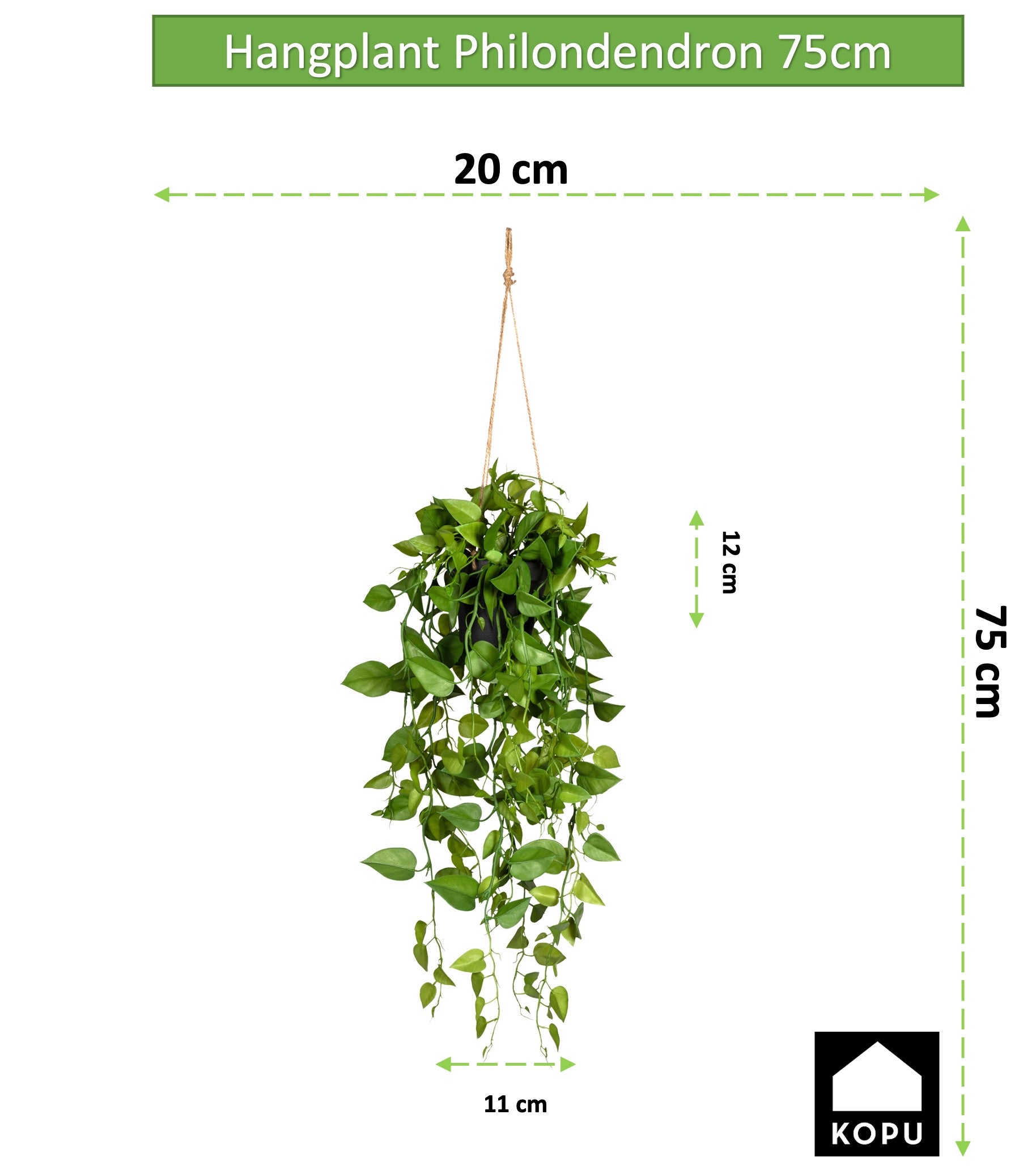 Kopu® Hangplant Philodendron 75 cm - Macramé Plantenhanger met Pot