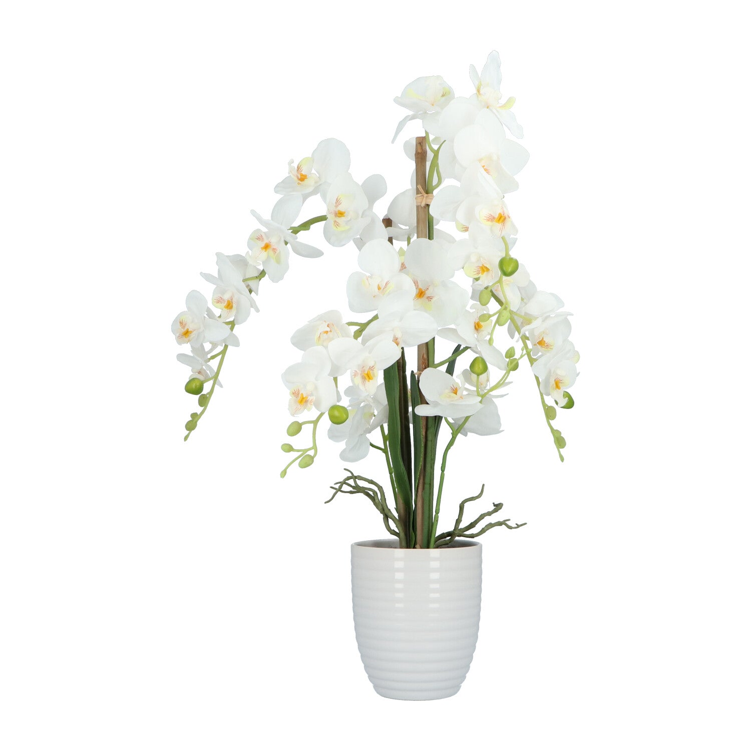 Kopu® Kunstbloem Orchidee 67 cm Wit In Bloempot Rond - Phalaenopsis